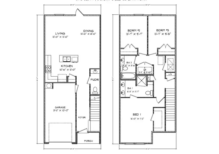 2D floor plan layout of this home in Genoa Landing Townhomes, Freeport, FL (Image 4).