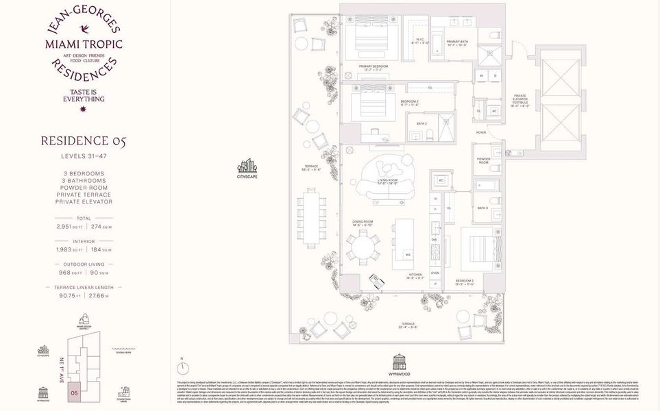 2D floor plan layout for the Residences 05 - Levels 31-47 by Terra Group in Miami Tropic, Miami, FL (Image 1).