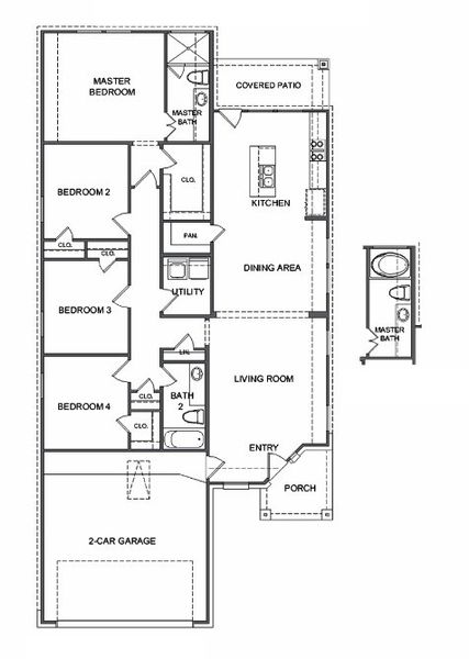 2D floor plan layout for the Floor Plan 1605 by Colina Homes in River Ranch, Dayton, TX (Image 5).