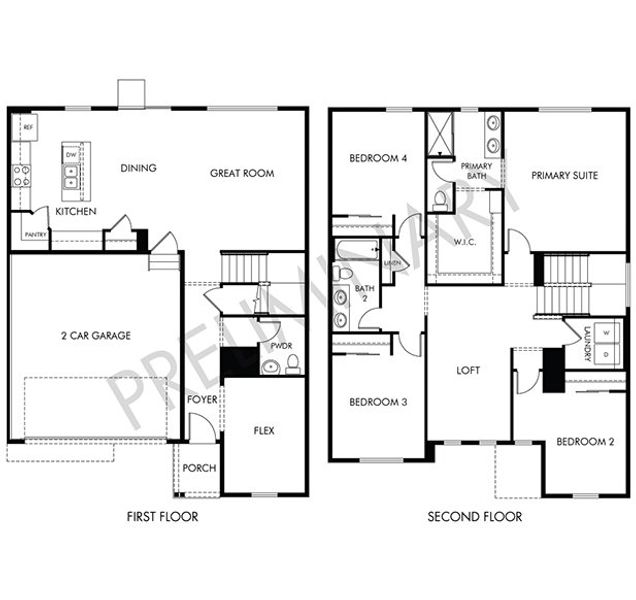 2D floor plan layout for the The Twin Peaks by Meritage Homes in Lorson Ranch : The Springs Collection, Colorado Springs, CO (Image 3).