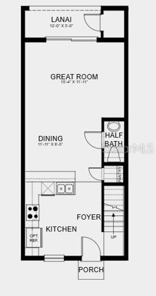 2D floor plan layout of this home in The Townhomes at Westview, Kissimmee, FL (Image 2).