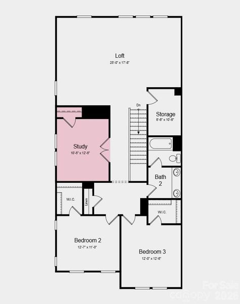 Second Floor Plan - Additional Highlights Include: a shower with a ledge in the primary bathroom, a study in place of a flex room, and a slide-in gas oven range