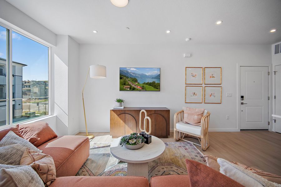 Furnished interior view inside a new home in Lyric at RidgeGate Condos, Lone Tree (Image 12).