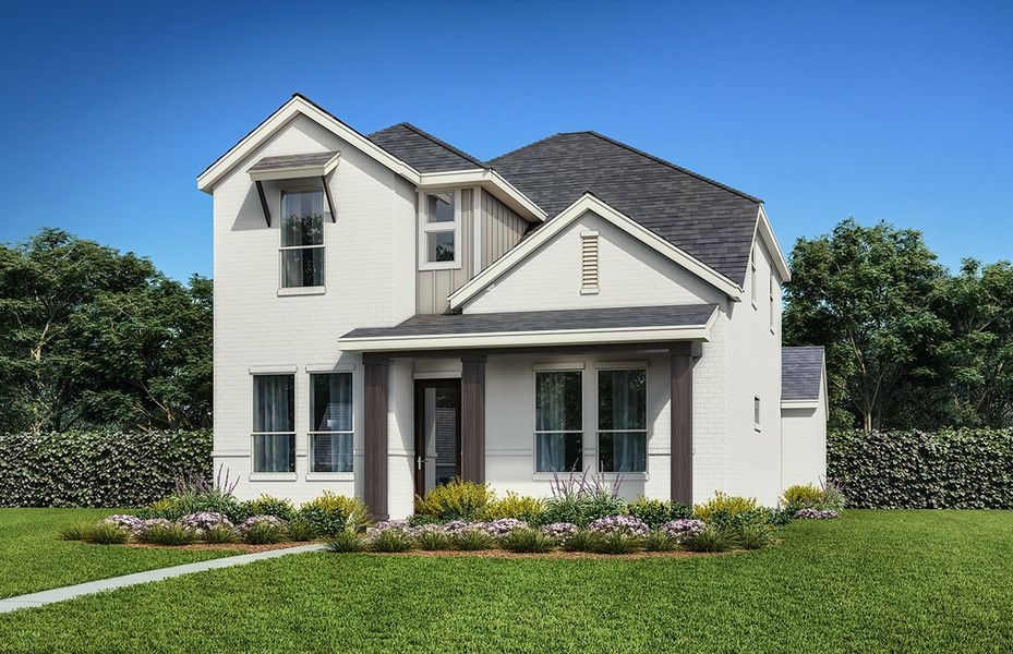 Representative exterior photo of a completed home built from the Duets D413 by Landon Homes in Lexington Frisco, Frisco, TX (Image 2). Representative exterior photo of a completed home built from the Duets D413 by Landon Homes in Lexington Frisco, Frisco, TX (Image 2).
