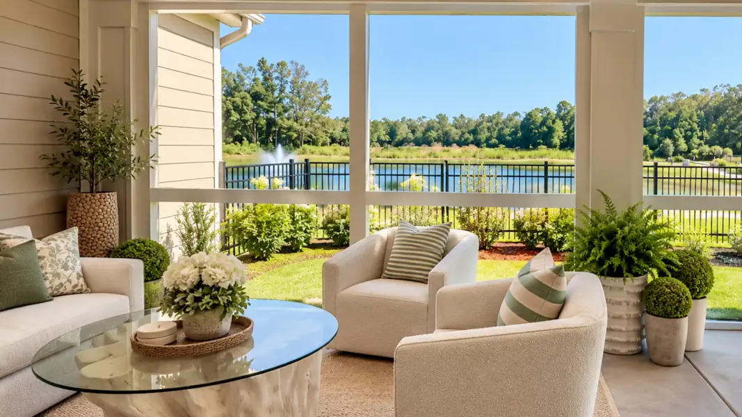 Exterior details and patio area of a home in Courtyards by Carrell, Ocean Isle Beach (Image 4).