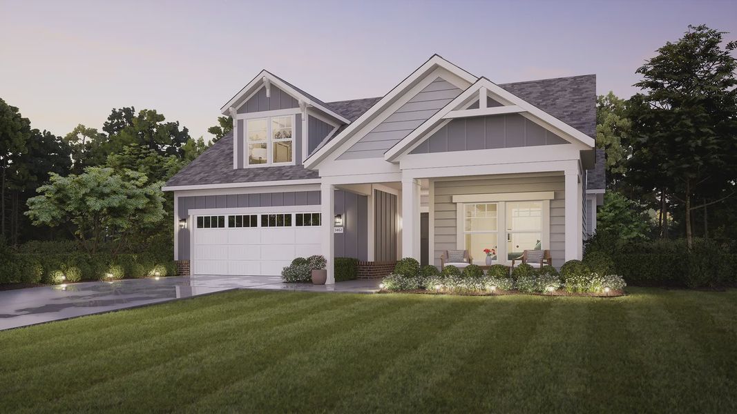 Representative exterior photo of a completed home built from the Portico by Epcon Communities in The Courtyards at Hodges Farm, Charlotte, NC (Image 25). Representative exterior photo of a completed home built from the Portico by Epcon Communities in The Courtyards at Hodges Farm, Charlotte, NC (Image 25).