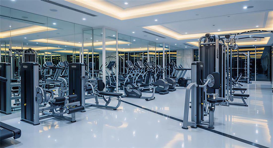 Gym featuring recessed lighting