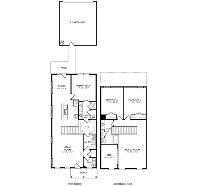 2D floor plan layout of this home in Greystone - Vista Townhomes, Smyrna, TN (Image 2).