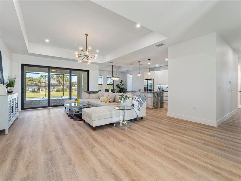 Living Room with large tray ceiling Living Room with large tray ceiling