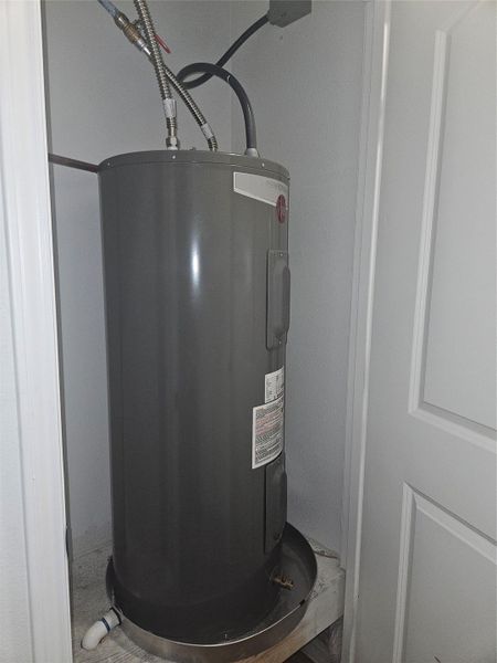 Utility room featuring water heater