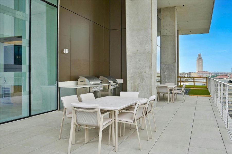 Residents also have access to a full level of elevated amenities, including a lap pool, cold plunge pool, fitness facility, and sauna. Additional amenities include a private dining and conference room, a resident lounge, private co-working space, a club room, outdoor cooking areas, and a pet park.