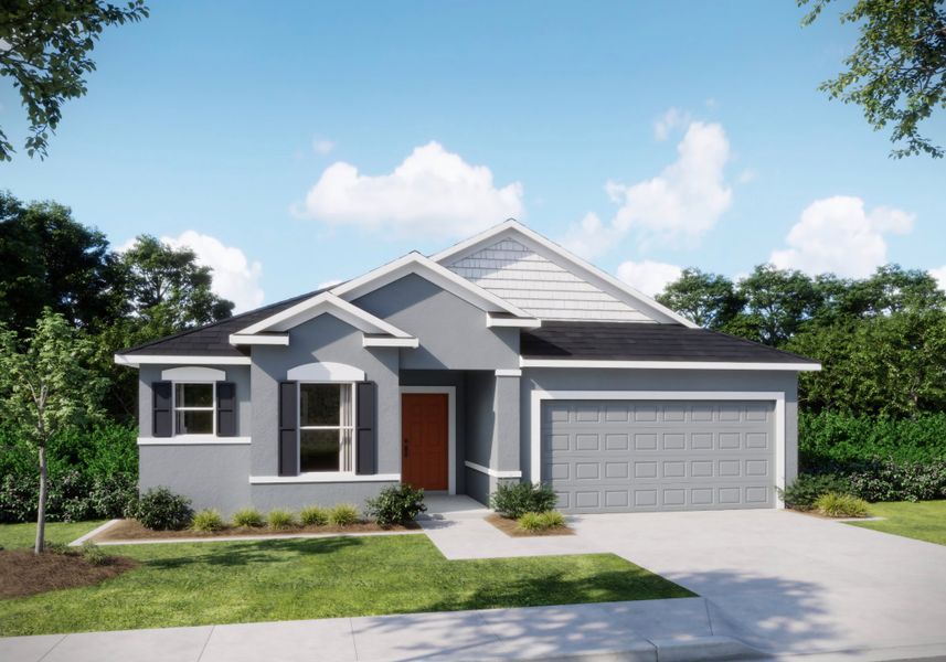 Front exterior of a new home in Villa Pass, Mascotte, FL, highlighting curb appeal (Image 1). Front exterior of a new home in Villa Pass, Mascotte, FL, highlighting curb appeal (Image 1).