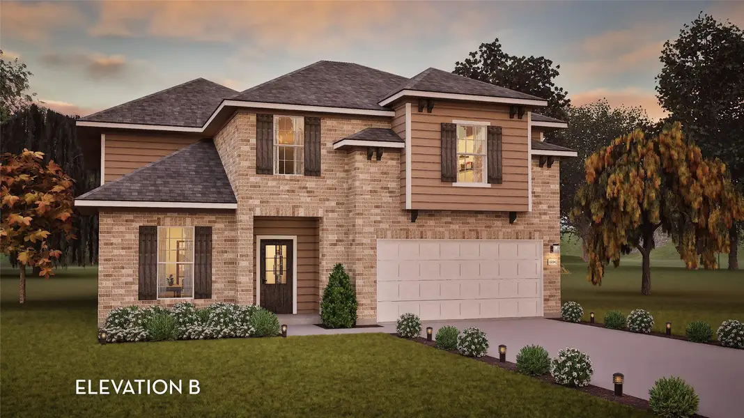 Front exterior of a new home in Canterra Creek, Rosharon, TX, highlighting curb appeal (Image 1). Front exterior of a new home in Canterra Creek, Rosharon, TX, highlighting curb appeal (Image 1).