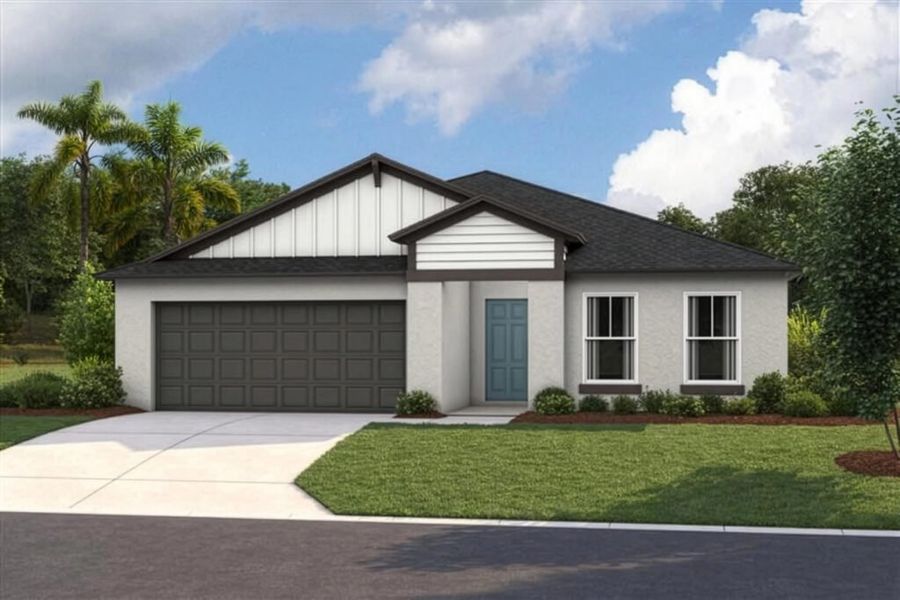 Representative exterior photo of a completed home built from the Esperanza by Casa Fresca Homes in Two Rivers, Zephyrhills, FL (Image 8). Representative exterior photo of a completed home built from the Esperanza by Casa Fresca Homes in Two Rivers, Zephyrhills, FL (Image 8).