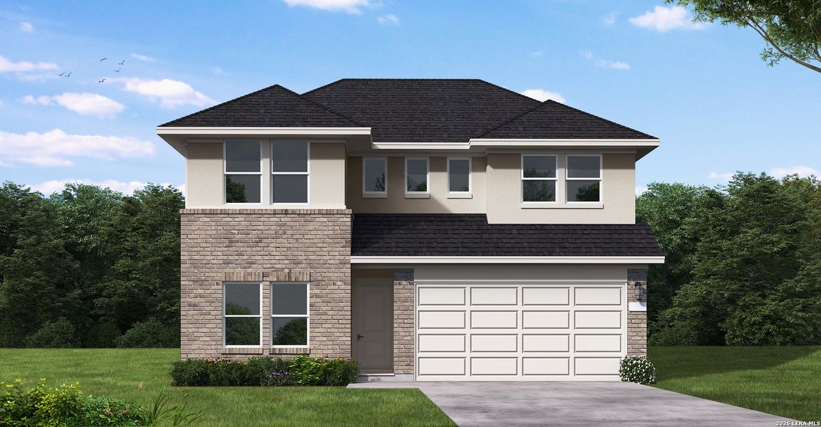 Front exterior of a new home in The Parklands, Schertz, TX, highlighting curb appeal (Image 1). Front exterior of a new home in The Parklands, Schertz, TX, highlighting curb appeal (Image 1).