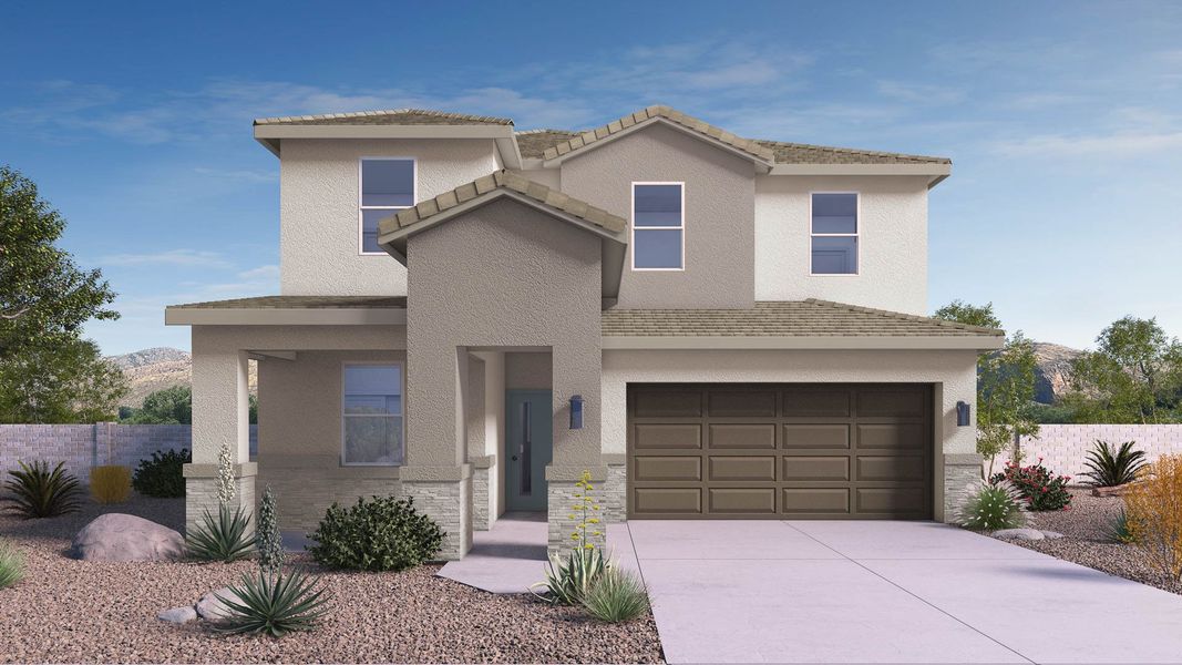 Representative exterior photo of a completed home built from the Stork by D.R. Horton in The Ridge at Stone Butte, Phoenix, AZ (Image 2).
