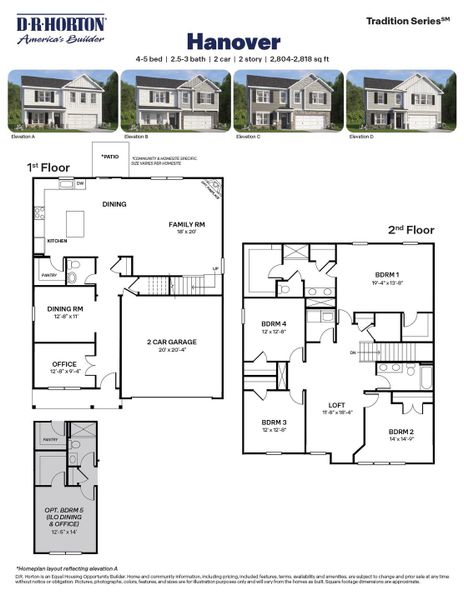 2D floor plan layout for the HANOVER by D.R. Horton in The Landing at Winston Pointe, Clayton, NC (Image 3).