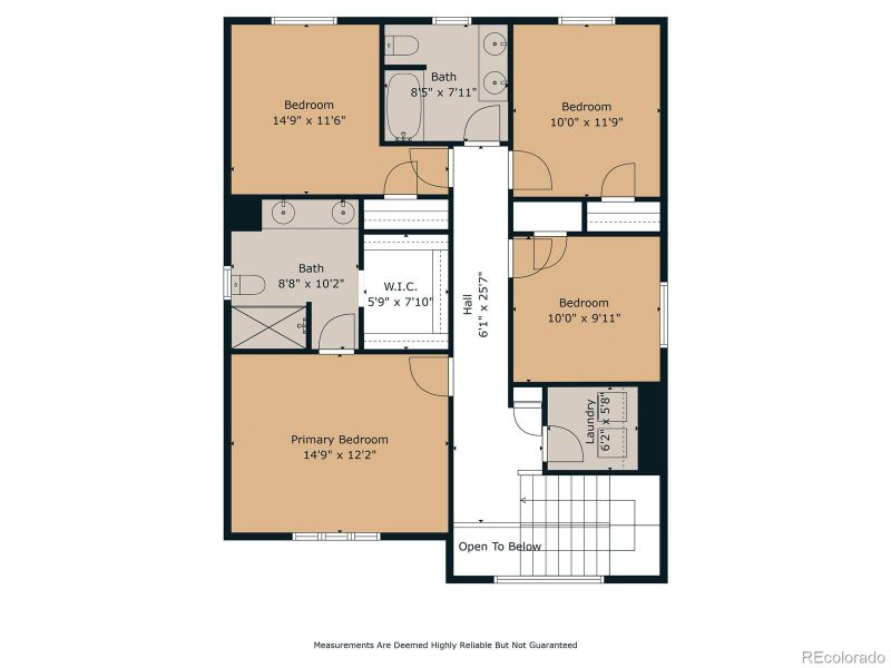 Upper level. 4 bedrooms. 2 full bathrooms, laundry room and linen closet.