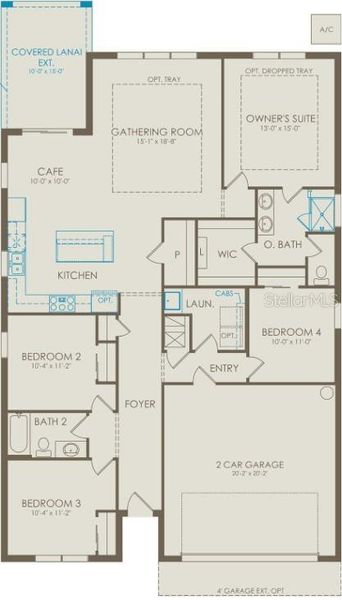2D floor plan layout of this home in Waterstone at Halifax Plantation, Ormond Beach, FL (Image 2).