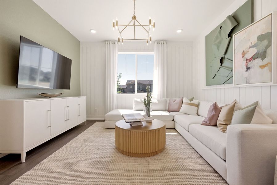 Representative furnished interior of a home built from the Capella by Pulte Homes in Sky Ranch, Watkins (Image 8). Representative furnished interior of a home built from the Capella by Pulte Homes in Sky Ranch, Watkins (Image 8).