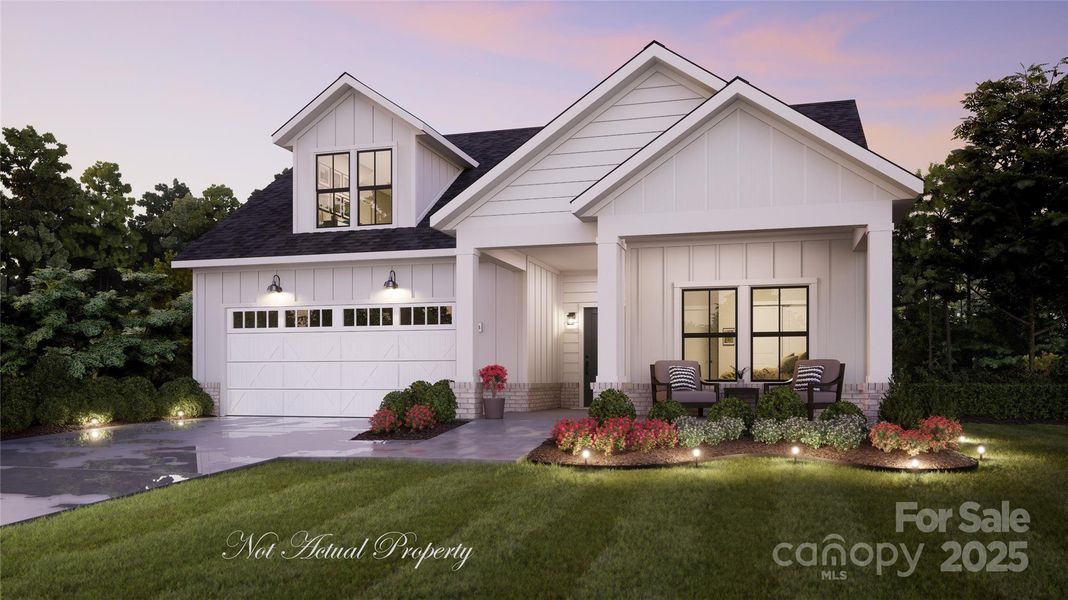 Front exterior of a new home in The Courtyards at Quail Park, Mint Hill, NC, highlighting curb appeal (Image 1). Front exterior of a new home in The Courtyards at Quail Park, Mint Hill, NC, highlighting curb appeal (Image 1).