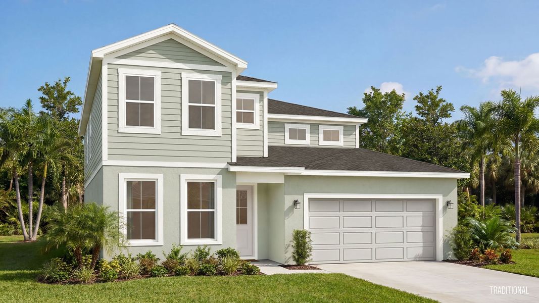 Representative exterior photo of a completed home built from the Plumeria by DRB Homes in Beacon Park, Hudson, FL (Image 23).