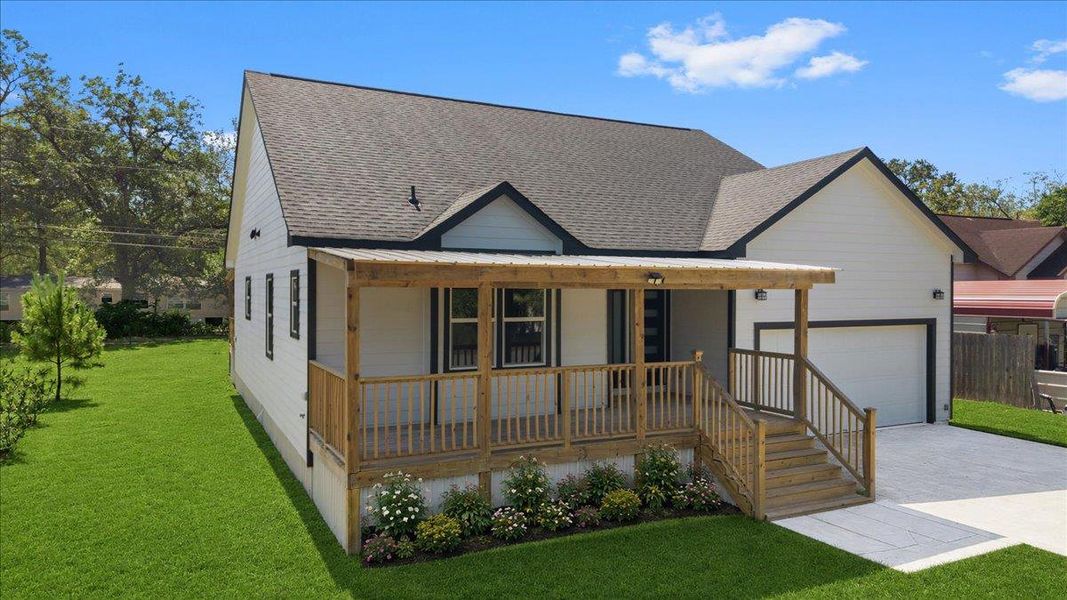 Virtually Landscaped. An inviting covered front porch steps down into the front yard. Virtually Landscaped. An inviting covered front porch steps down into the front yard.