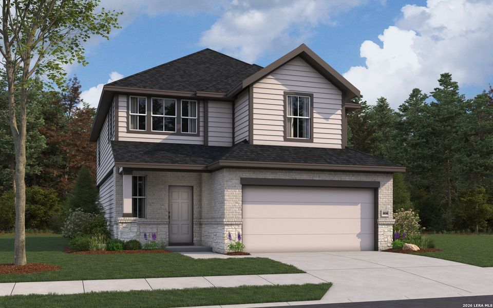 Front exterior of a new home in Applewhite Meadows, San Antonio, TX, highlighting curb appeal (Image 1). Front exterior of a new home in Applewhite Meadows, San Antonio, TX, highlighting curb appeal (Image 1).