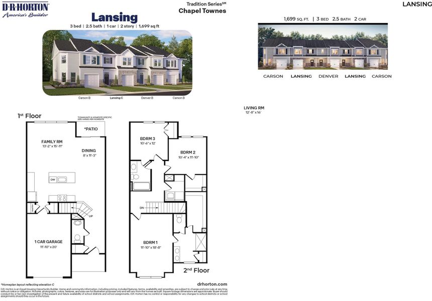 2D floor plan layout for the LANSING - TRADITIONS by D.R. Horton in Chapel Townes, Raleigh, NC (Image 3).