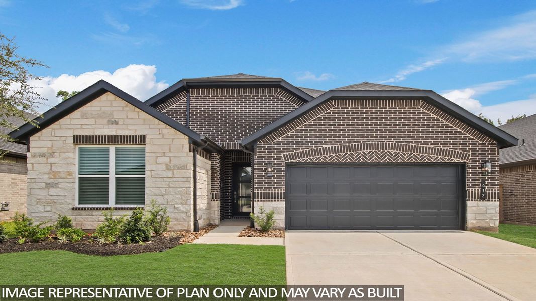 Representative exterior photo of a completed home built from the Pearl by D.R. Horton in Mill Creek Estates, Magnolia, TX (Image 5). Representative exterior photo of a completed home built from the Pearl by D.R. Horton in Mill Creek Estates, Magnolia, TX (Image 5).