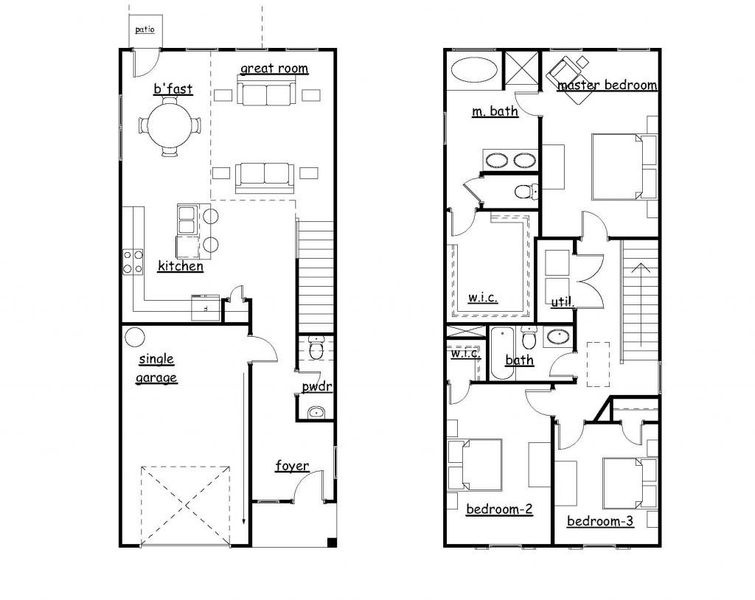 2D floor plan layout for the Astin by Rockhaven Homes in The Collection at Walden Park, Jonesboro, GA (Image 4).
