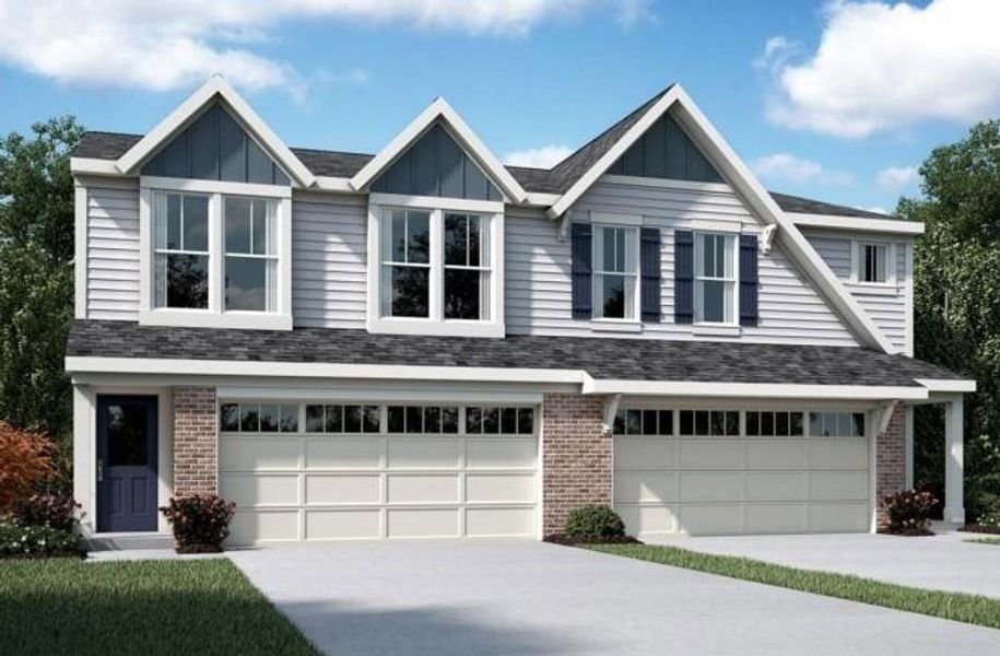 Front exterior of a new home in Villas at Gold Creek, Dawsonville, GA, highlighting curb appeal (Image 1).