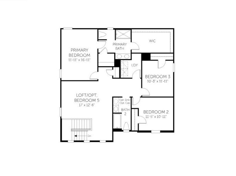 2D floor plan layout for the Wayfare - Single Family Homes by Dream Finders Homes in Briargate, Fountain Inn, SC (Image 4).