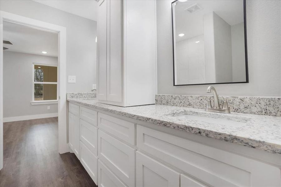 Double sinks.  Great storage!