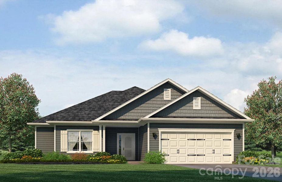 Front exterior of a new home in Kerns Ridge, Salisbury, NC, highlighting curb appeal (Image 1). Front exterior of a new home in Kerns Ridge, Salisbury, NC, highlighting curb appeal (Image 1).