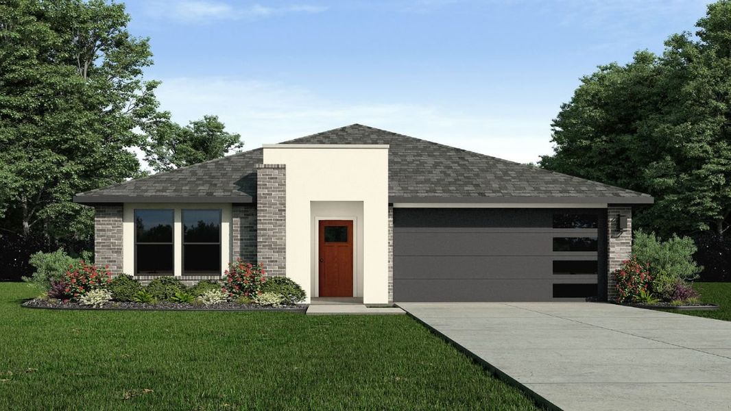 Front exterior of a new home in The Preserve at Forum, Grand Prairie, TX, highlighting curb appeal (Image 1). Front exterior of a new home in The Preserve at Forum, Grand Prairie, TX, highlighting curb appeal (Image 1).