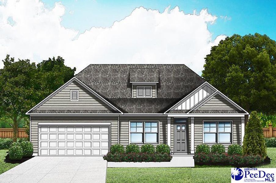 Front exterior of a new home in The Grove, Florence, SC, highlighting curb appeal (Image 1).