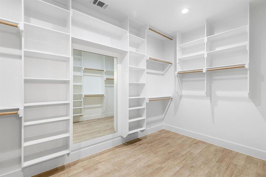 Spacious closet with hardwood / wood-style flooring