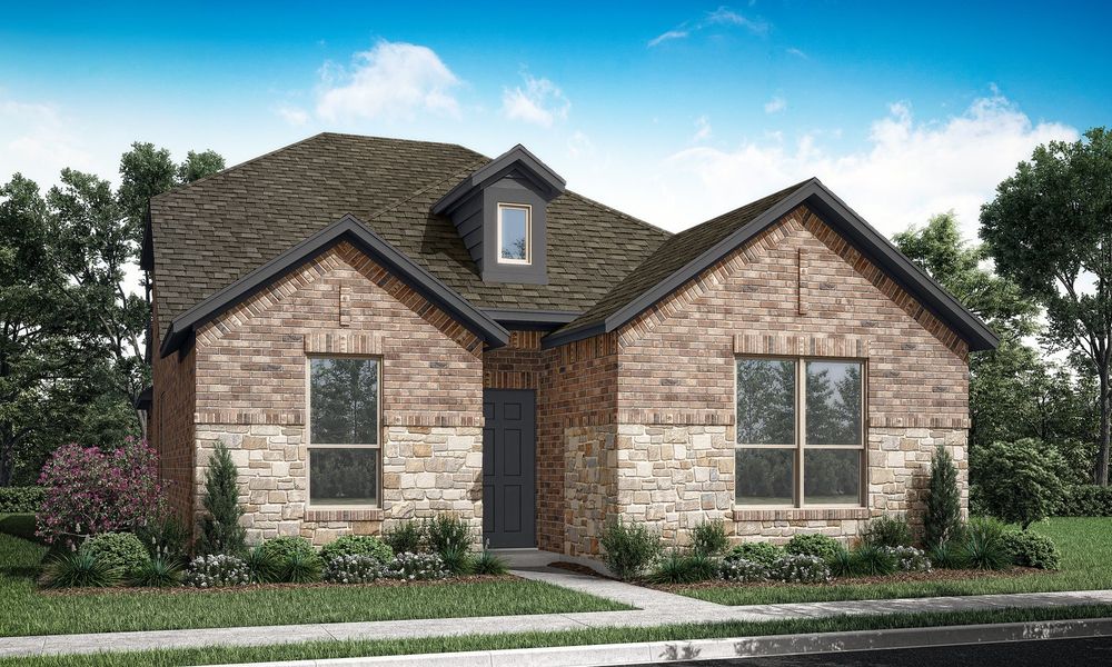 Representative exterior photo of a completed home built from the Toccata by Impression Homes in Redden Farms – Active Adult, Midlothian, TX (Image 1). Representative exterior photo of a completed home built from the Toccata by Impression Homes in Redden Farms – Active Adult, Midlothian, TX (Image 1).