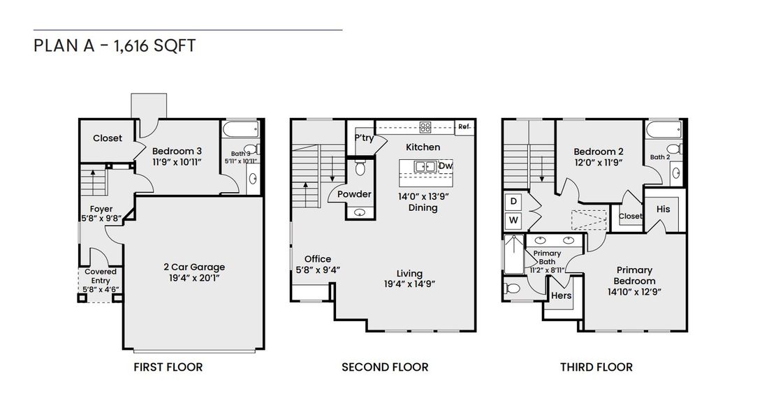 2D floor plan layout for the 1616 by Zoom Homes in Bauman Landing, Houston, TX (Image 3).