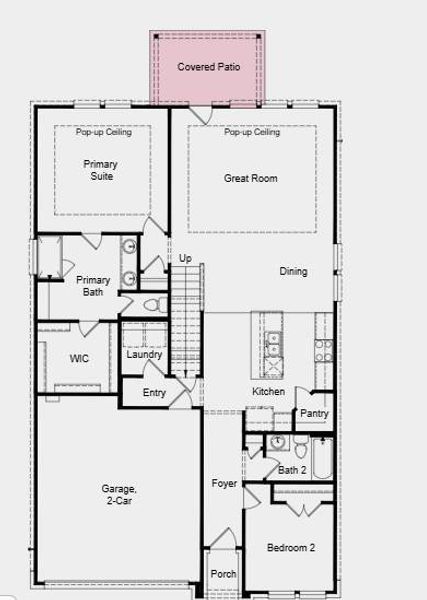 Additional Highlights Include: Covered patio, pop-up ceilings at the primary suite and great room, 8' front door, and vent hood.