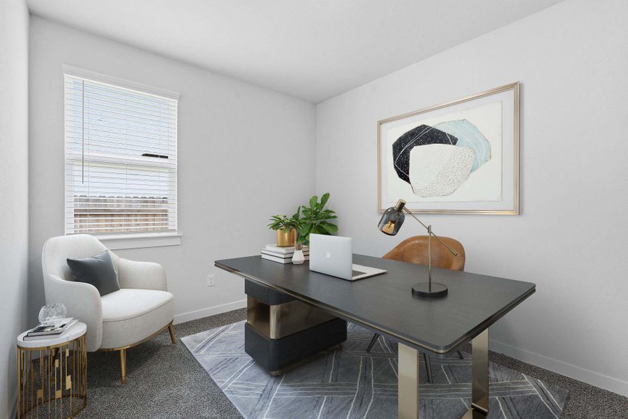 An inviting study featuring ample light and a dedicated work area, perfect for productivity.