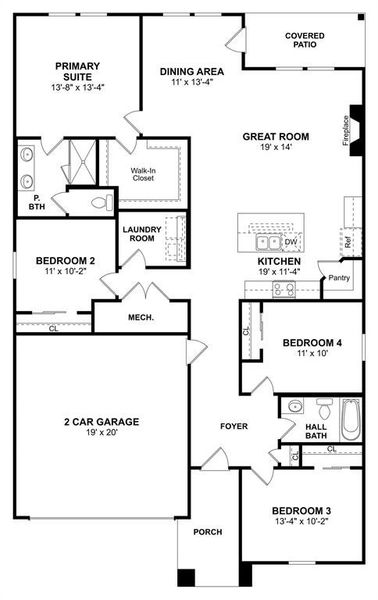 2D floor plan layout of this home in Aspire at Noble Ridge, Howe, TX (Image 2).