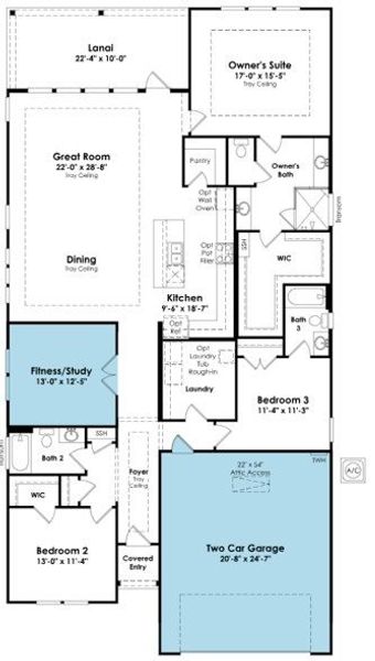 2D floor plan layout of this home in Cresswind at Spring Haven, Newnan, GA (Image 5).