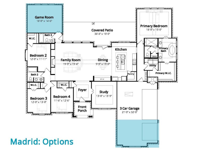 2D floor plan layout for the Madrid by John Houston Homes in Springside Estates, undefined, TX (Image 3). 2D floor plan layout for the Madrid by John Houston Homes in Springside Estates, undefined, TX (Image 3).