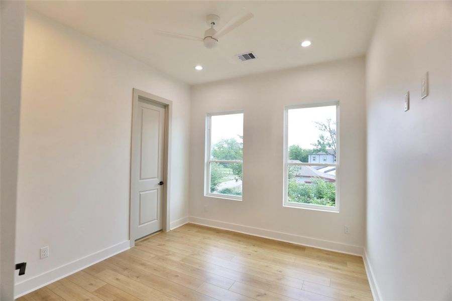 The second bedroom offers a raised TV outlet and two windows, filling the room with natural light and providing the perfect setup for your TV. The second bedroom offers a raised TV outlet and two windows, filling the room with natural light and providing the perfect setup for your TV.