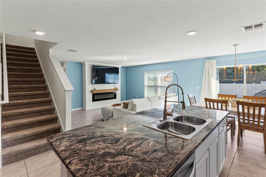 Kitchen looking into family room