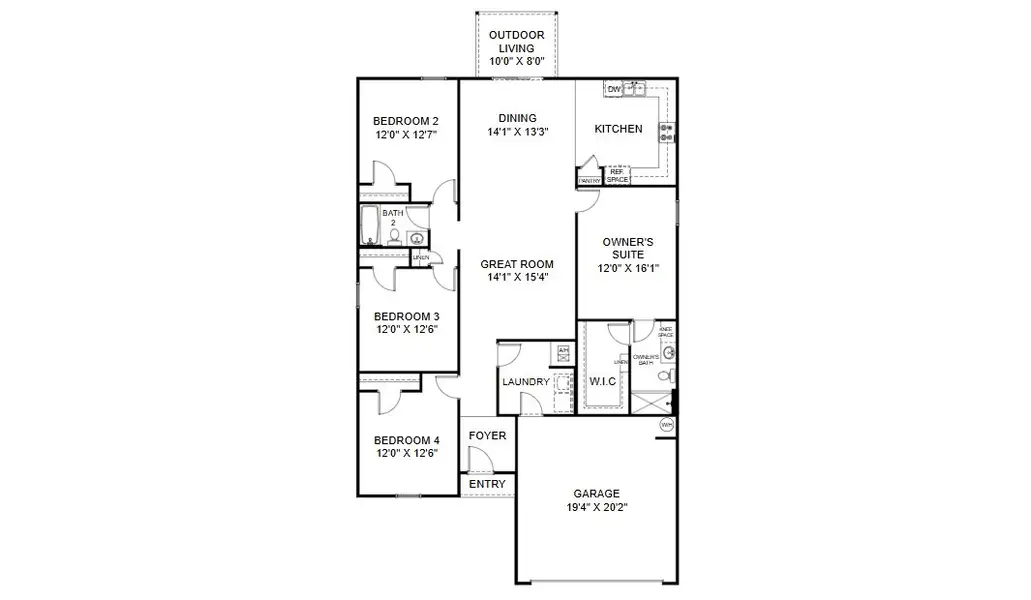 2D floor plan layout for the Grayton by Holiday Builders in Mahogany At Jubilee, Milton, FL (Image 3).