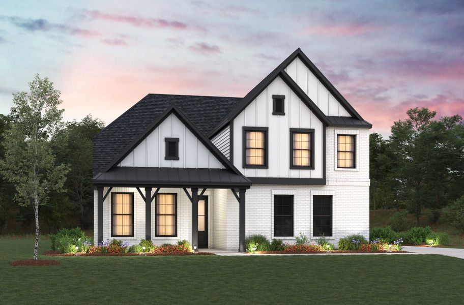 Representative exterior photo of a completed home built from the Summerfield by Beazer Homes in Timber Hollow: Heritage Collection, Magnolia, TX (Image 6). Representative exterior photo of a completed home built from the Summerfield by Beazer Homes in Timber Hollow: Heritage Collection, Magnolia, TX (Image 6).