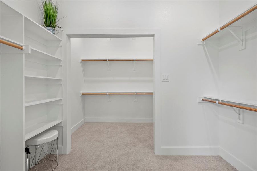 Walk in closet with carpet flooring